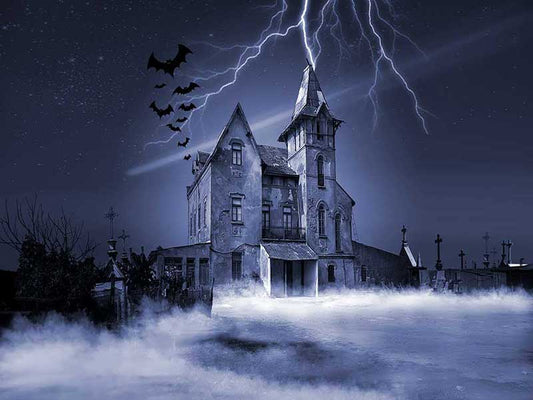 Fox Rolled Halloween Night Castle Vinyl Backdrop - Foxbackdrop