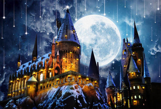 Fox Meteor Castle Moon Halloween Vinyl Backdrop