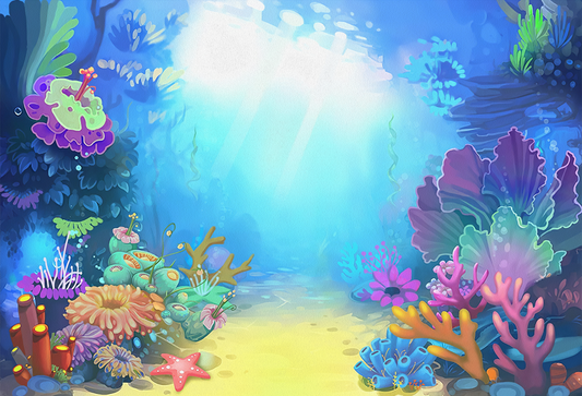 Fox Rolled Summer Under The Sea Little Mermaid Princess Girl Backdrop