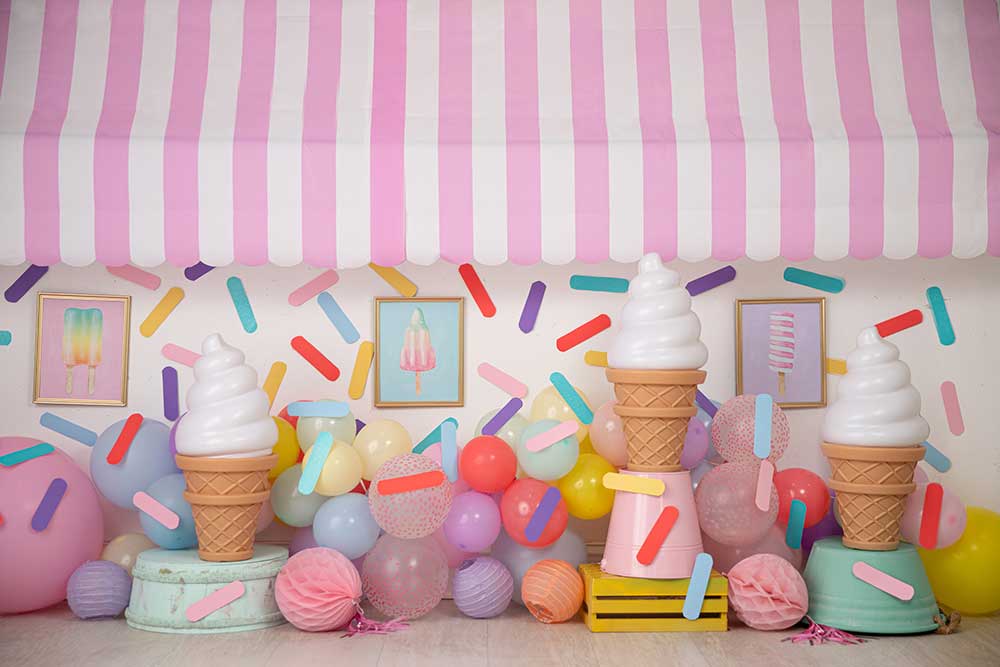 Fox Dessert Shop ice-cream Birthday Vinyl Backdrop Designed By Blanca Perez