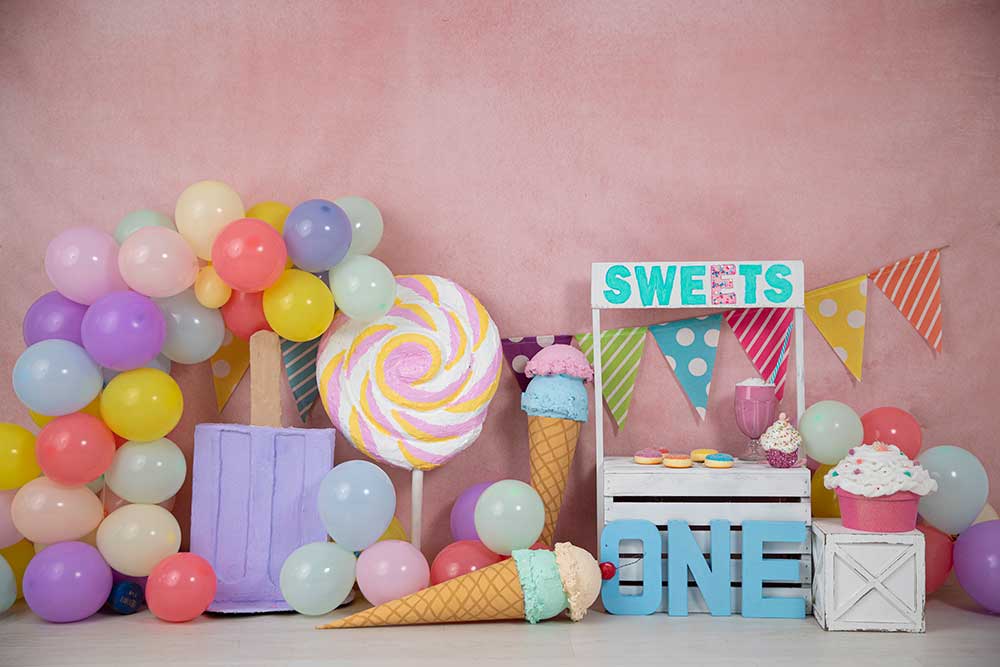 Fox Donut Pink Ice Cream Lollipop Birthday Vinyl Backdrop Designed By Blanca Perez