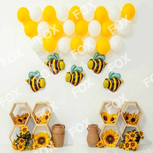Fox Autumn Bee Honeycomb Birthday Fabric/Vinyl Photos Backdrop