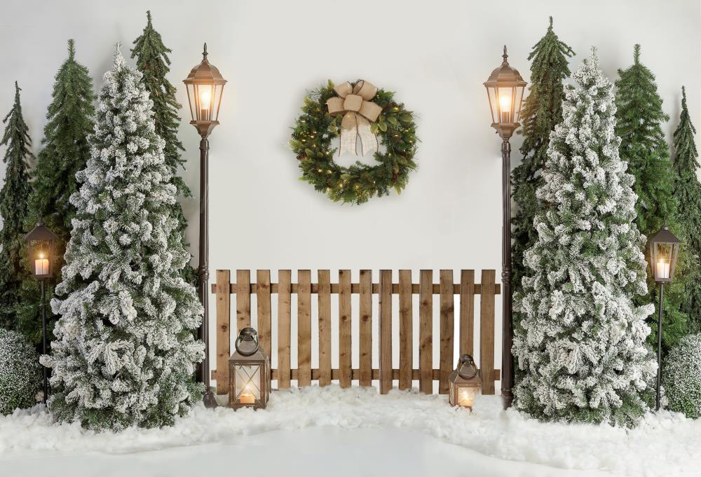 Fox White Christmas Tree Vinyl Photo Backdrop