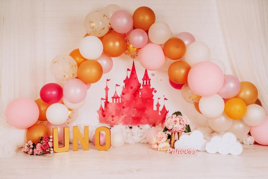 Fox Balloon Castle Valentine's Day Vinyl Backdrop