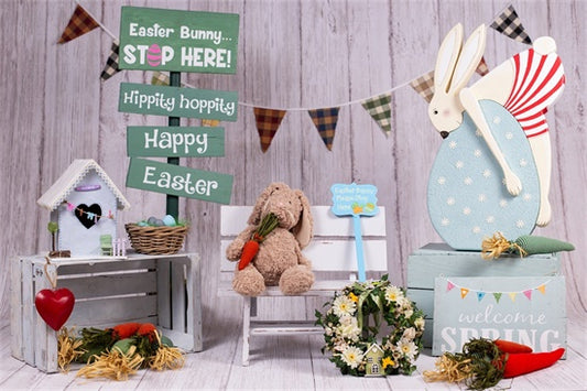 Fox Spring Happy Easter Indoor Photography Fabric/Vinyl Backdrop