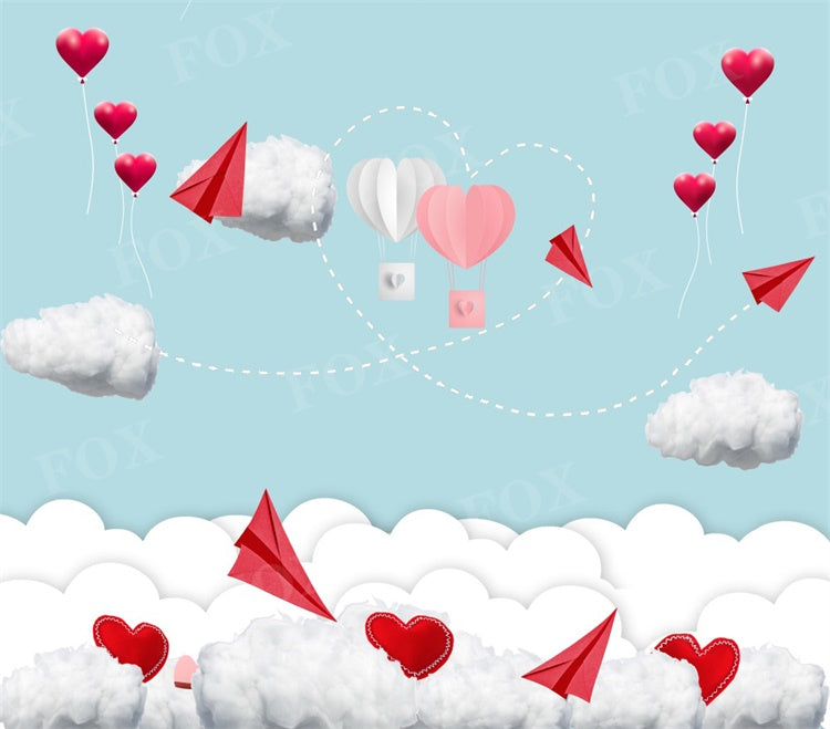 Fox Valentine's Day Clouds Vinyl Backdrop Designed by JT photography