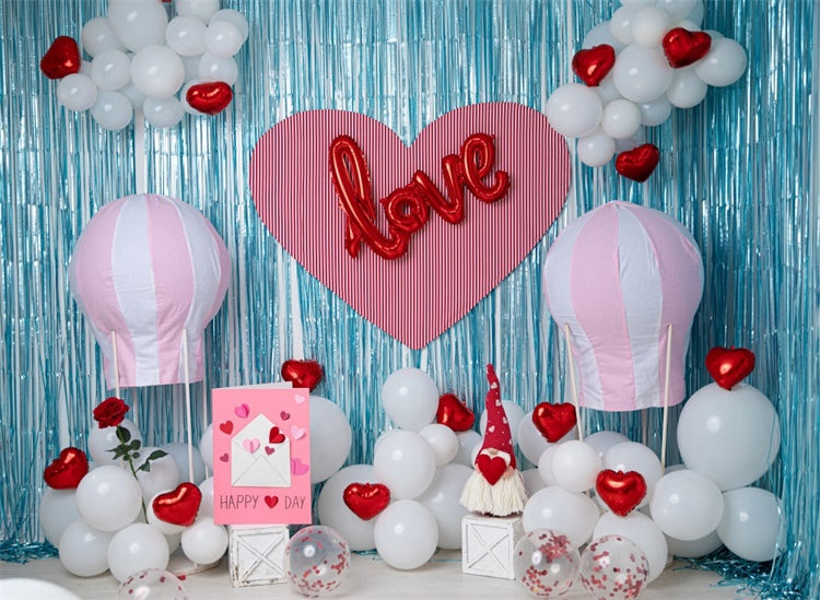 Fox Valentine's Day Hot Air Balloon Vinyl Backdrop Designed By Blanca Perez