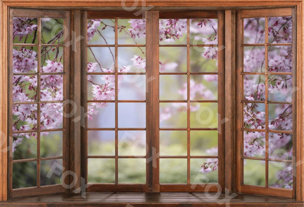 Fox Spring Window Flowers Photography Vinyl Backdrop