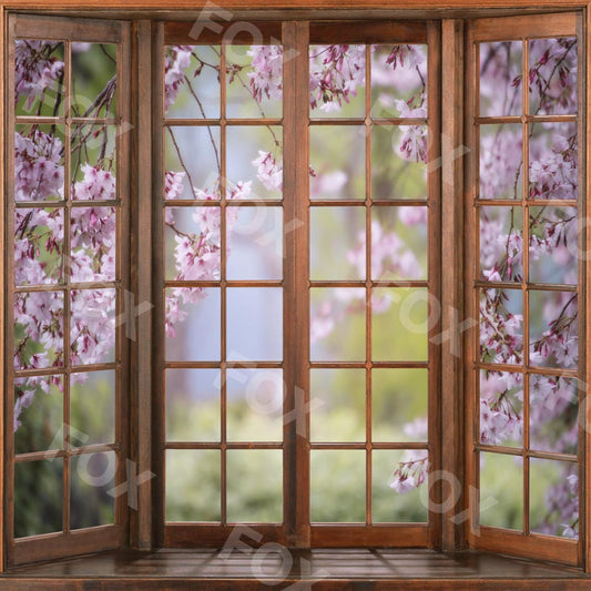 Fox Spring Window Flowers Photography Vinyl Backdrop