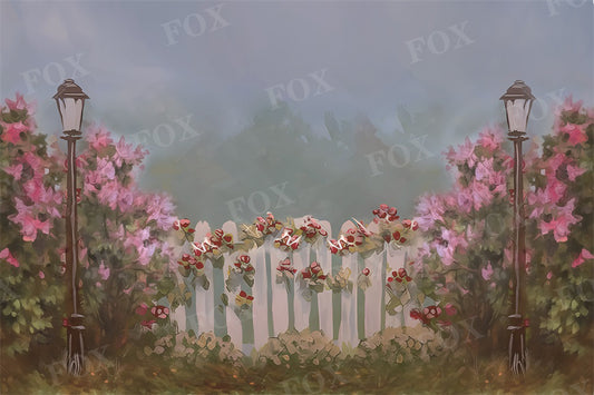 Fox Spring Garden Grass and Flowers Photography Fabric/Vinyl Backdrop