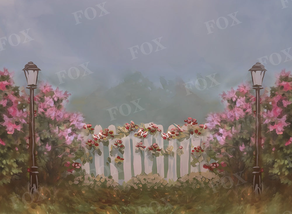 Fox Spring Garden Grass and Flowers Photography Vinyl Backdrop