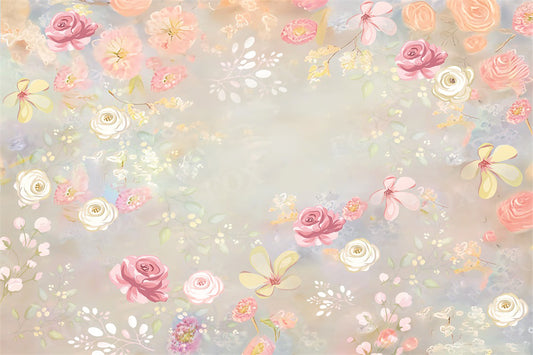 Fox Floral Various Flowers Vinyl Photography Backdrop