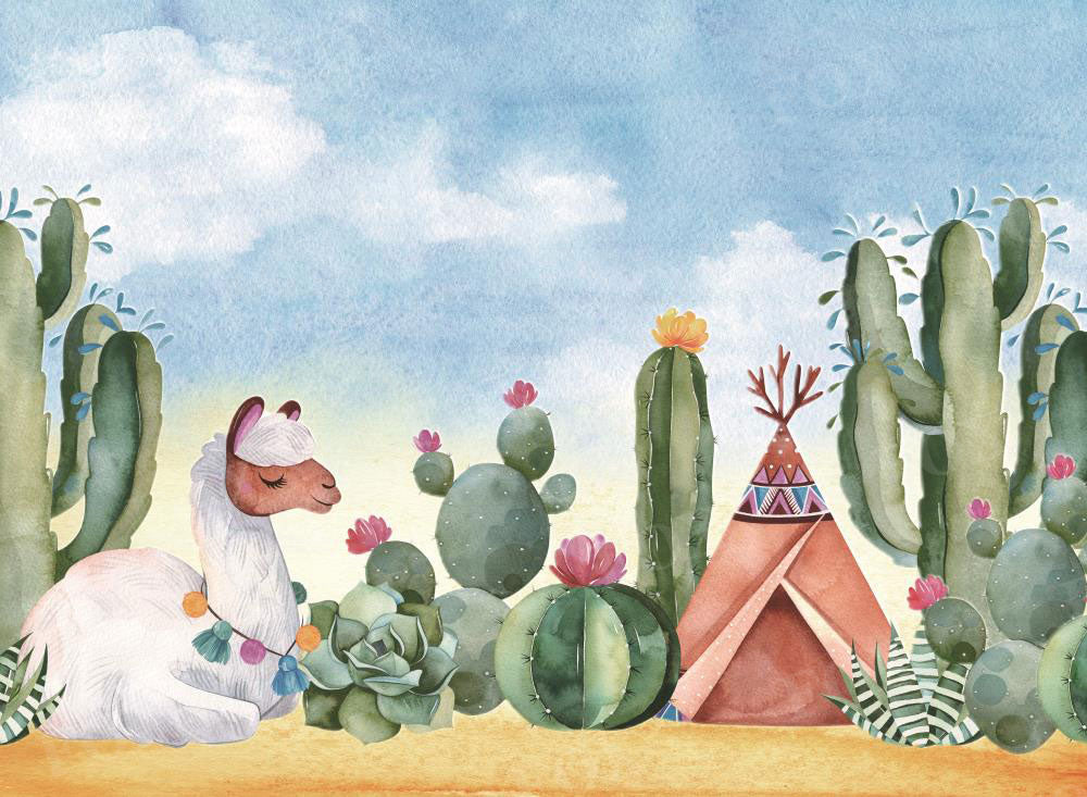 Fox Vinyl Summer Desert Cactus and Llama Photography Backdrop