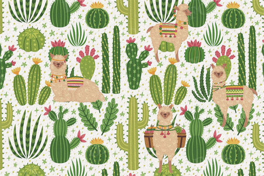 Fox Vinyl Summer Cartoon Cactus and Llama Photography Backdrop