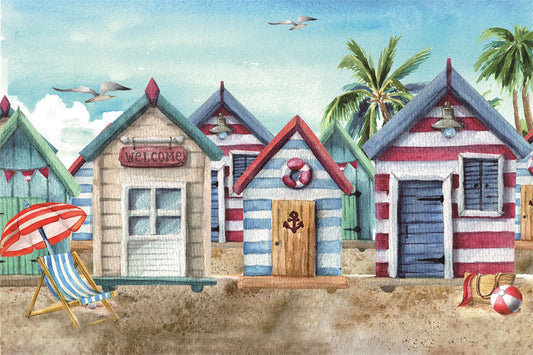 Fox Summer Seaside Resort Store Vinyl/Fabric/Fabric Photography Backdrop