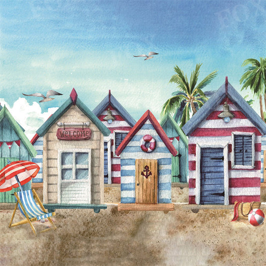 Fox Summer Seaside Resort Store Vinyl/Fabric/Fabric Photography Backdrop