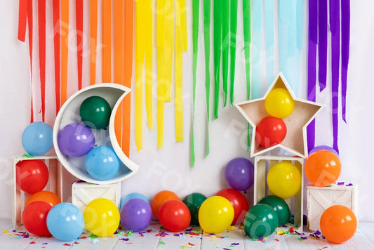 Fox Balloon Streamer Birthday Vinyl Backdrop