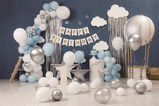 Fox Balloon First Birthday Indoor Photography Vinyl Backdrop Designed by Silvia