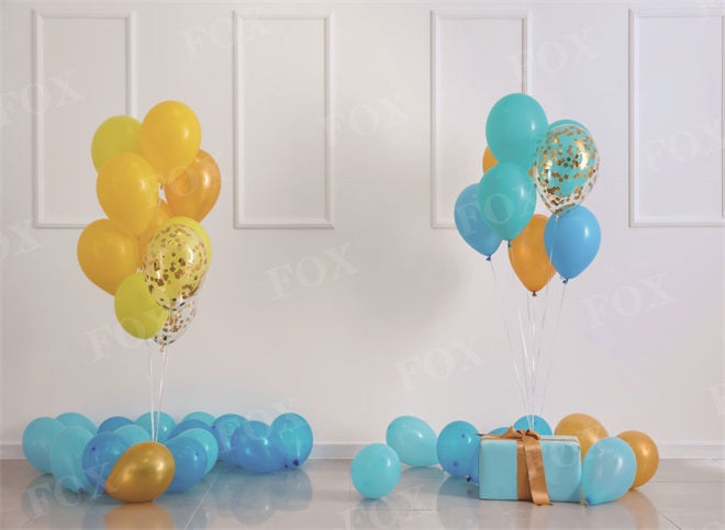 Fox Blue and Yellow Birthday Party Theme Birthday Balloons Vinyl Backdrop
