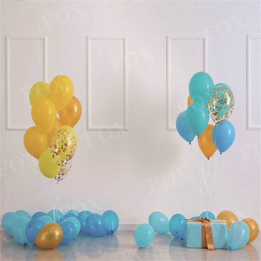 Fox Blue and Yellow Birthday Party Theme Birthday Balloons Vinyl Backdrop