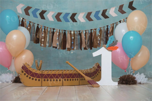 Fox Birthday Ferry Balloons Cake Smash Vinyl Backdrop