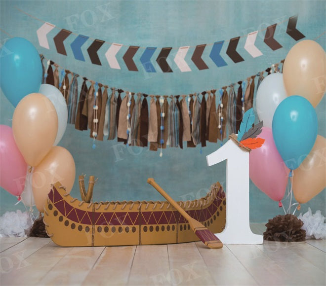 Fox Birthday Ferry Balloons Cake Smash Vinyl Backdrop