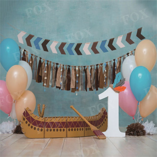 Fox Birthday Ferry Balloons Cake Smash Vinyl Backdrop