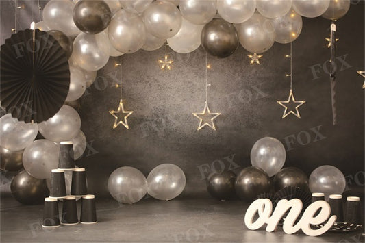 Fox Birthday Balloon Black Background Photography Vinyl Backdrop