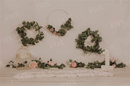 Fox Boho Birthday Wreath Vinyl Photography Backdrop