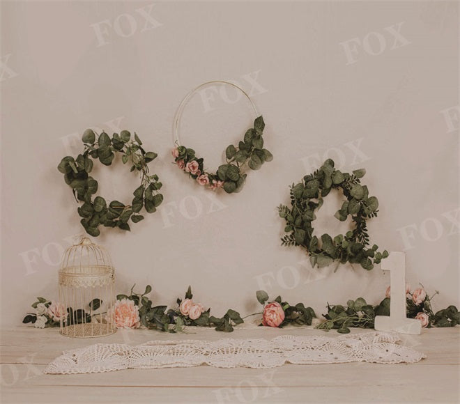 Fox Boho Birthday Wreath Vinyl Photography Backdrop