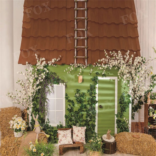 Fox Spring Wooden House Flowers Photography Vinyl Backdrop