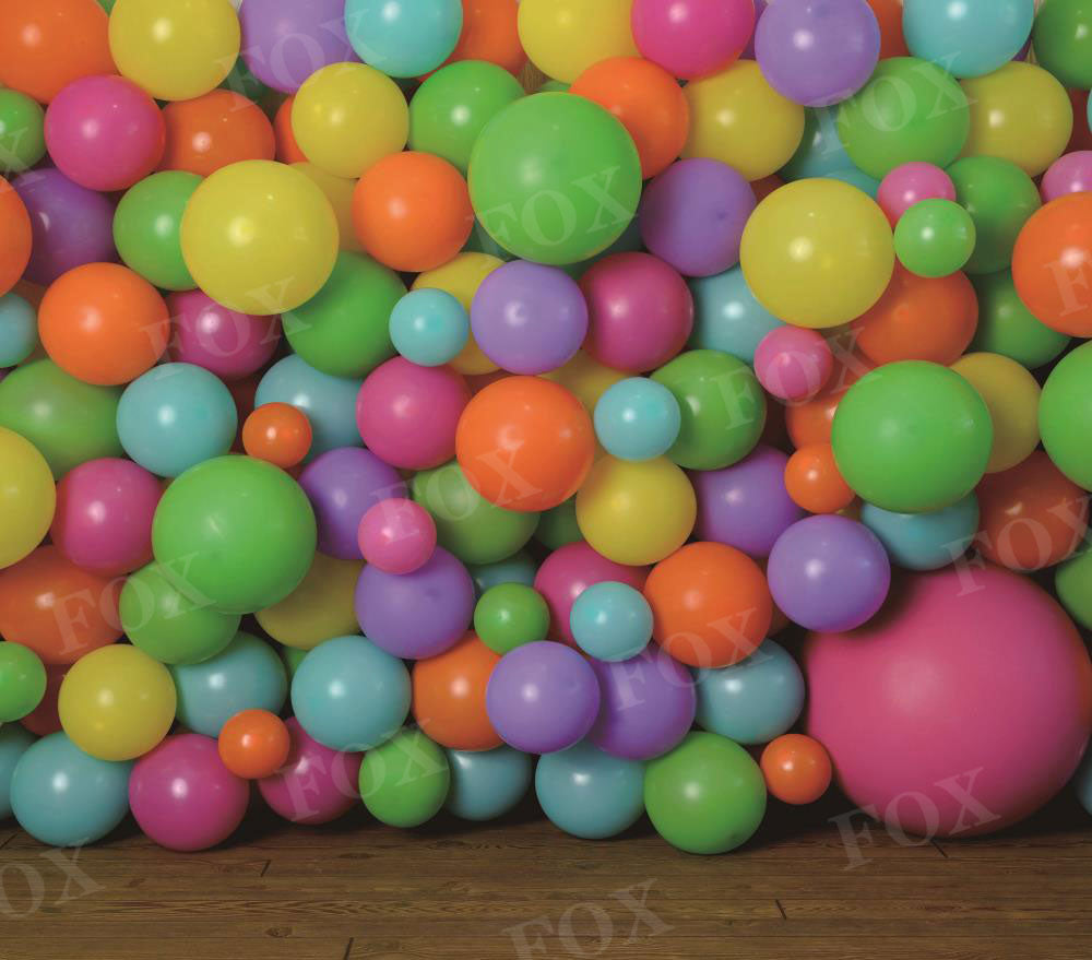 Fox Colorful Balloons Birthday Vinyl Backdrop Designed by Claudia Uribe