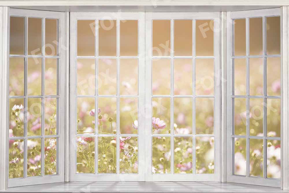 Fox Spring Summer Flowers Window Fabric/Fabric/Vinyl Photography Backdrop
