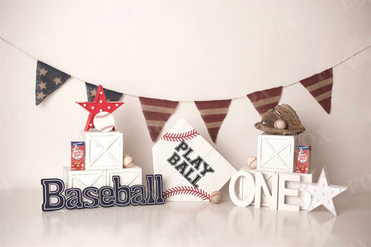 Fox Baseball Cakesmash Birthday Sports Vinyl Backdrop Designed by Kristen Noelle