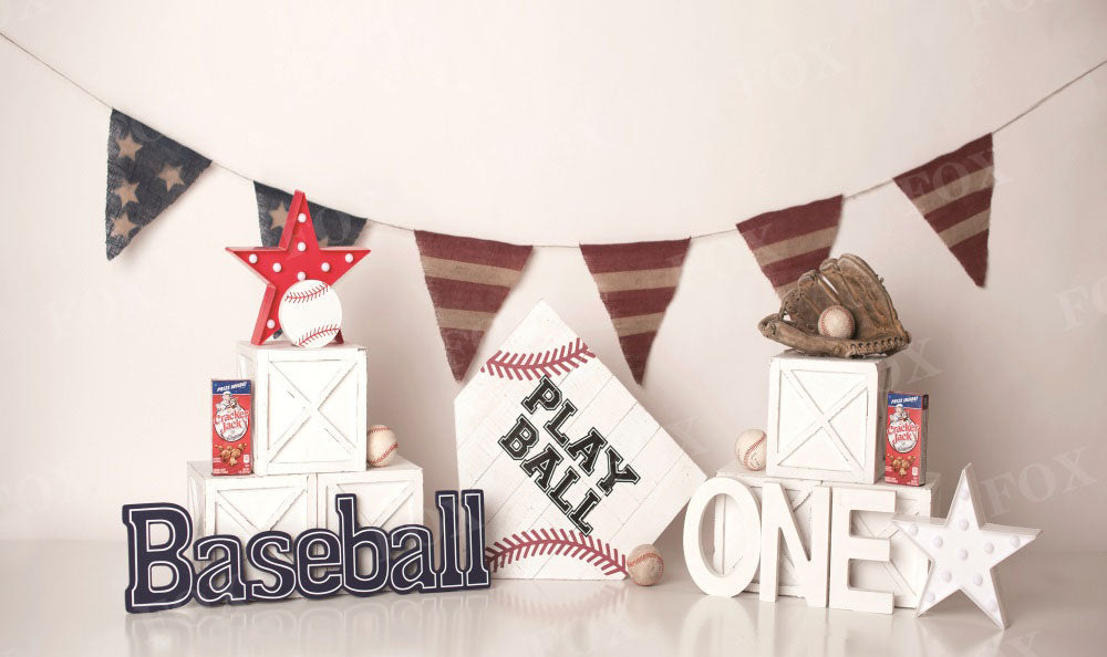 Fox Baseball Cakesmash Birthday Sports Vinyl/Fabric Backdrop Designed by Kristen Noelle