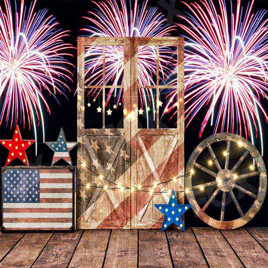 Fox 4 of July Fireworks Birthday Vinyl Independence Backdrop