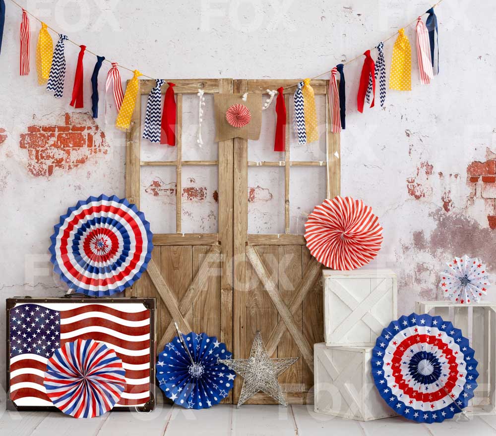 Fox 4 of July Fireworks National Flag American Flag Vinyl Independence Backdrop