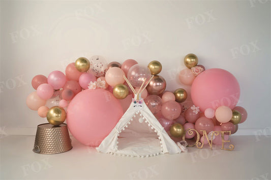 Fox Pink Girls¡®Birthday Tent Subtle Unicorn Vinyl Backdrop Design by Kali