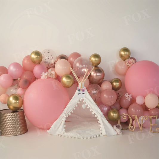 Fox Pink Girls¡®Birthday Tent Subtle Unicorn Vinyl Backdrop Design by Kali