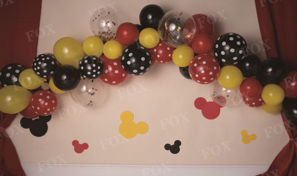 Fox Mickey Mouse Balloons Cakesmash Birthday Vinyl/Fabric Backdrop Design by Kali