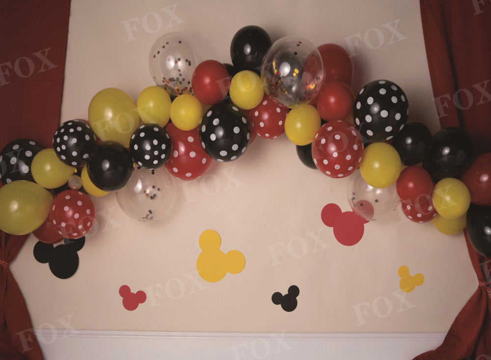 Fox Mickey Mouse Balloons Cakesmash Birthday Vinyl/Fabric Backdrop Design by Kali