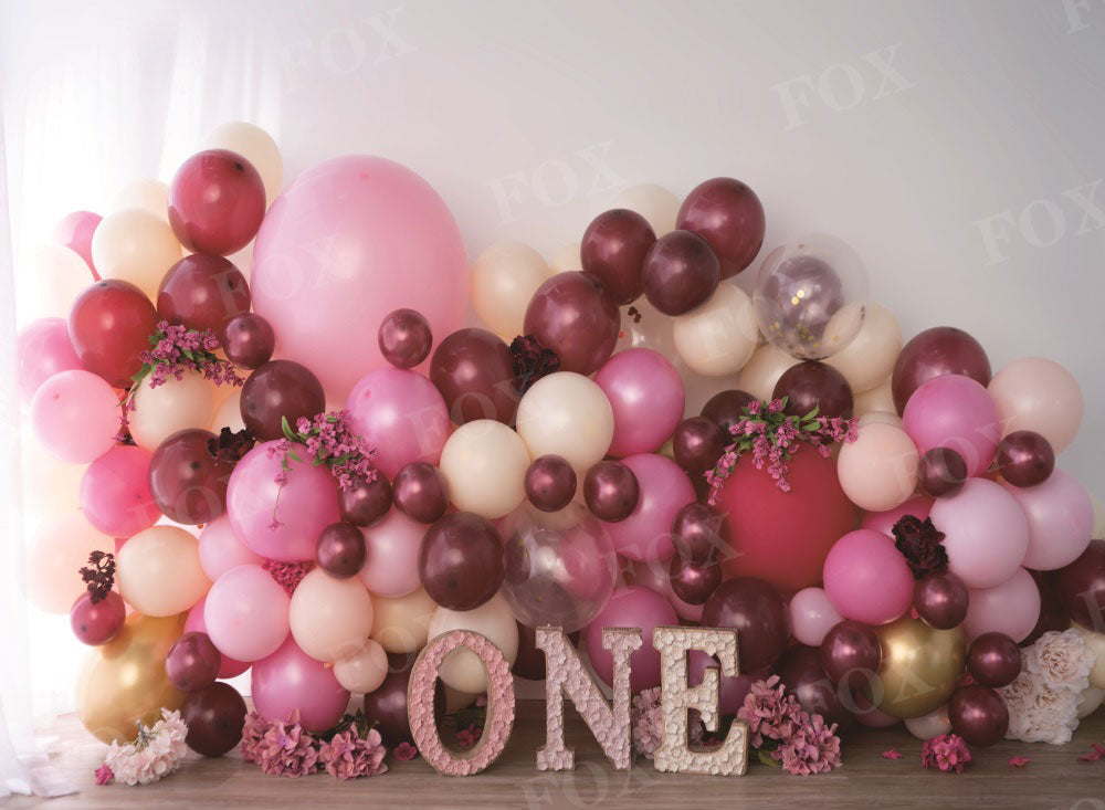 Fox Pink Cakesmash Girls' Birthday Vinyl/Fabric Backdrop Design by Kali