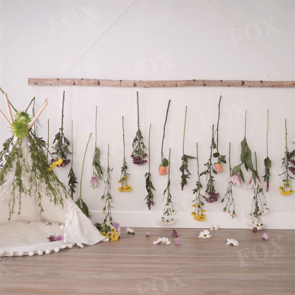Fox Wildflower Spring Cakesmash Birthday Vinyl/Fabric Backdrop Design by Kali