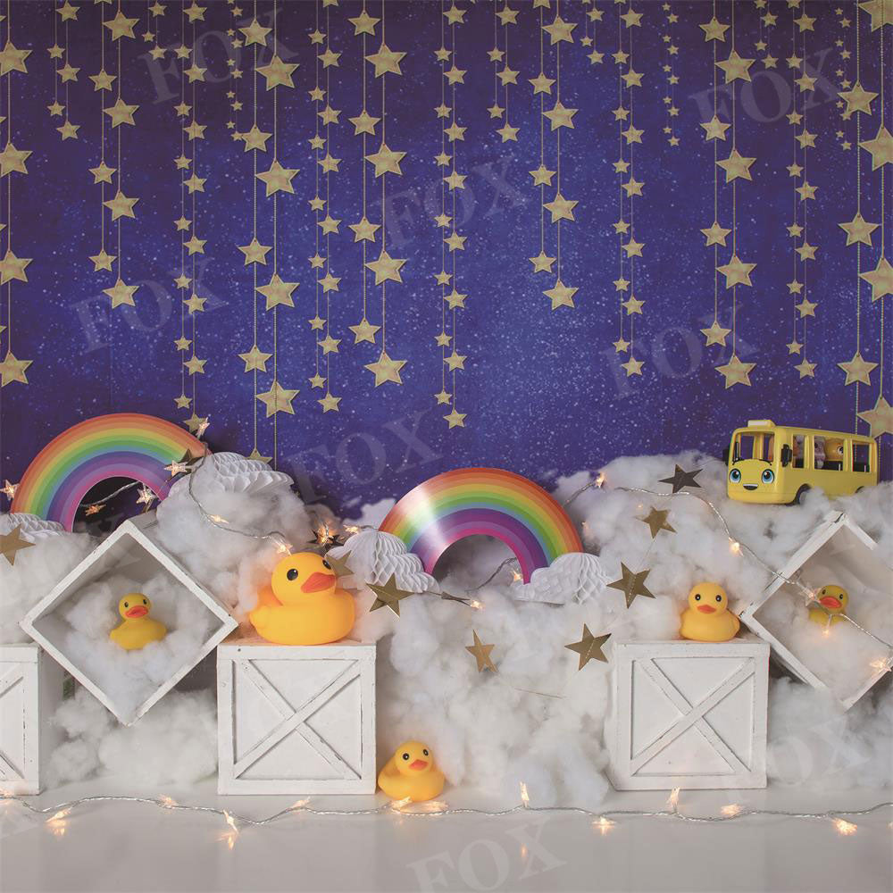 Fox Cloud Toy Stars Rubber Duck Birthday Vinyl/Fabric Backdrop Designed By Joy Perez