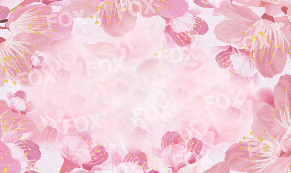 Fox Cherry Blossoms Pink Flower Vinyl/Fabric Photography Backdrop