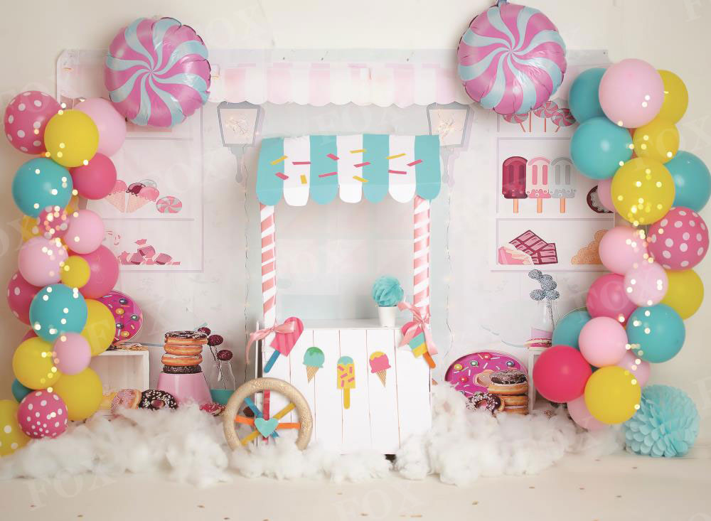 Fox Summer Candy Shop Cake Smash Vinyl/Fabric Backdrop Designed By Mommy me