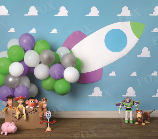 Fox Toy Story Light Spaceship Cakesmash Birthday Vinyl Backdrop Designed by Claudia Uribe
