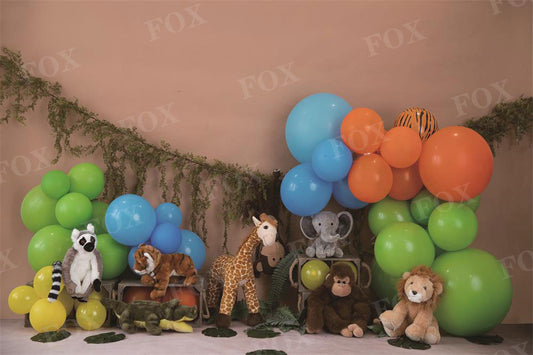 Fox Safari Animals Birthday Vinyl/Fabric Backdrop Designed By Blanca Perez