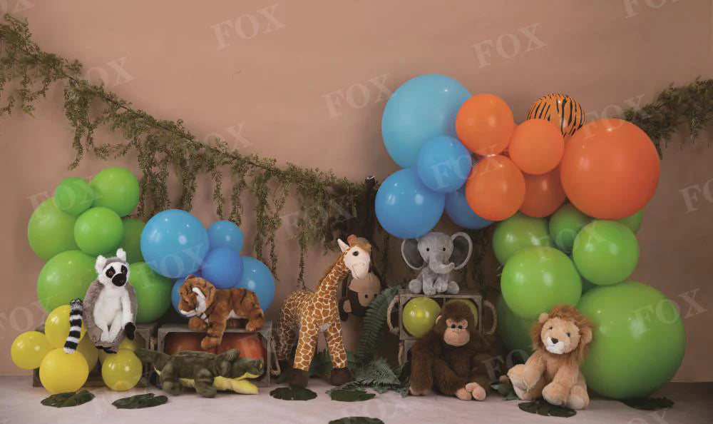 RTS Fox Safari Animals Birthday Fabric Backdrop Designed By Blanca Perez