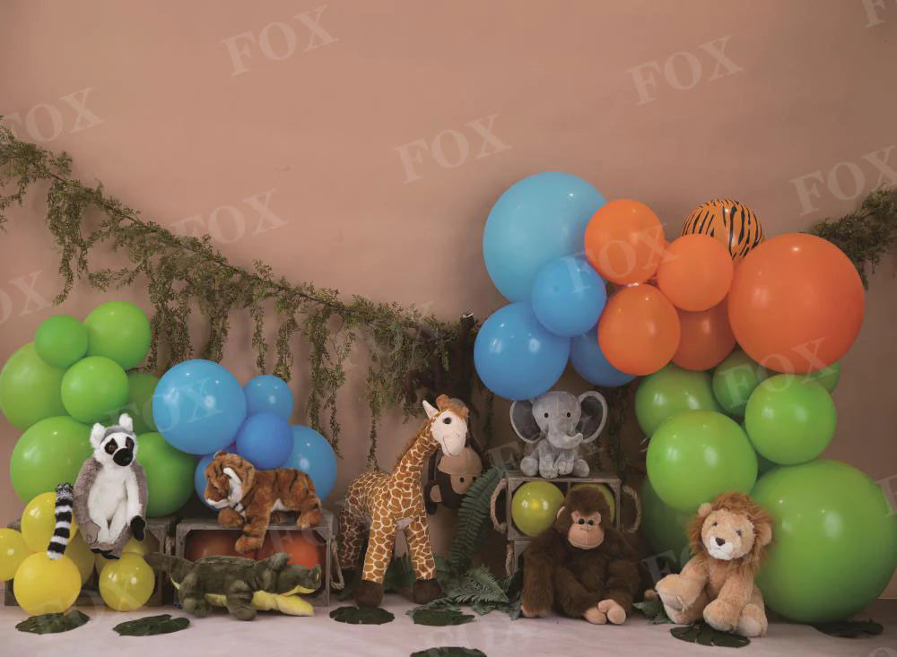 RTS Fox Safari Animals Birthday Fabric Backdrop Designed By Blanca Perez